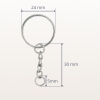 Kółko metalowe spiralne z łańcuszkiem do breloków 24 mm srebrne – widok z wymiarami