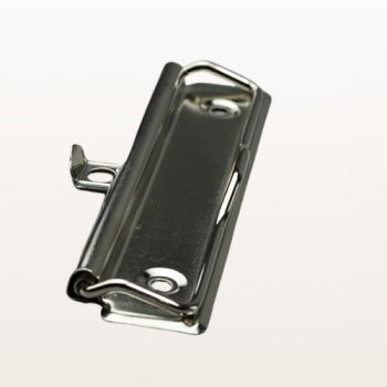 Srebrny clip do clipboarda z haczykiem 100 x 30 mm – widok z boku