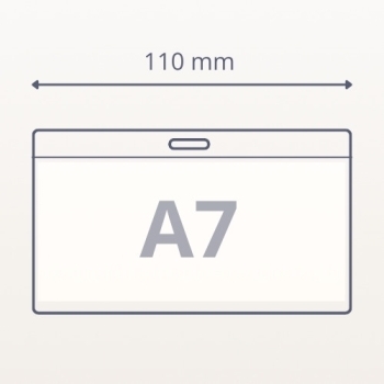 Przezroczyste etui na identyfikator A7 – rysunek techniczny, widok z przodu, oznaczona szerokość