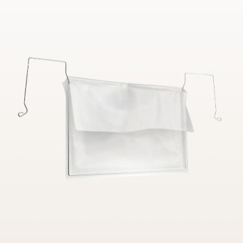 Kieszeń magazynowa pozioma z drutem i klapką A5 przezroczysta - widok z przodu, pod kątem