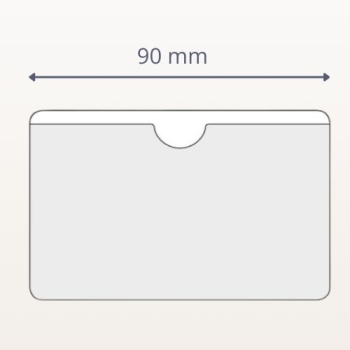 Kieszeń samoprzylepna na wizytówki 90x60 mm z wycięciem – widok z przodu, wymiar 90 mm
