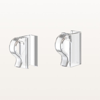 Klipsy plastikowe do ramek na kosze druciane 28x21 mm transparentne – widok pod kątem