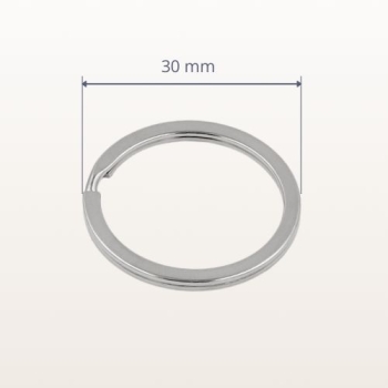 Kółko płaskie metalowe do breloków 30 mm srebrne – widok z wymiarami