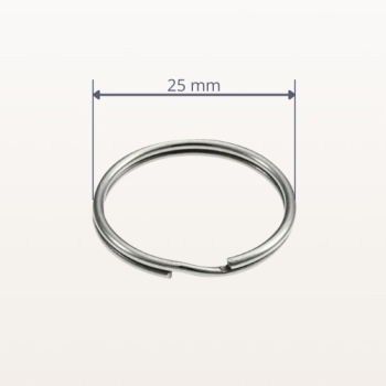 Kółko spiralne metalowe do breloków 25 mm srebrne – widok z wymiarami