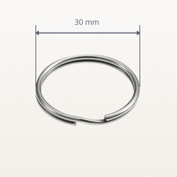 Kółko spiralne metalowe do breloków 30 mm srebrne – widok z wymiarami