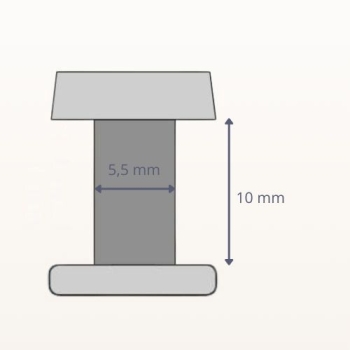 Nit plastikowy czarny 10 mm – rysunek techniczny z wymiarami, nit spięty