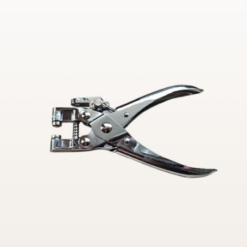 Ręczna nitownica zaciskarka do nitów oczkowych, regulowana, srebrna 165 mm – widok boczny, narzędzie kaletnicze