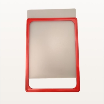 Ramka plakatowa z wysuniętą kieszenią A4 czerwona, widok z przodu