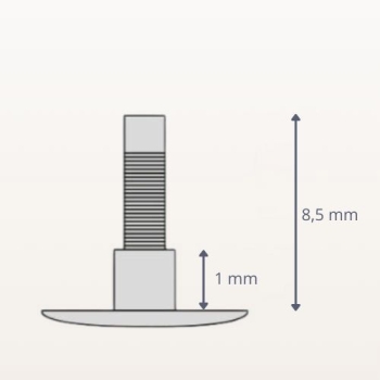 Rysunek techniczny zakrętki do śruby M4 z przedłużką 1 mm – widok z boku z podanymi wymiarami