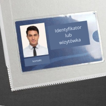 Kieszeń samoprzylepna na wizytówki pionowa 60x95 mm – przyklejona do segregatora z identyfikatorem