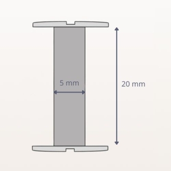 Śruba introligatorska plastikowa 20 mm – widok z boku, w pionie, rysunek techniczny z wymiarami