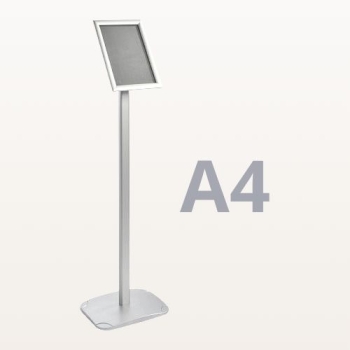 Stojak informacyjny A4 OWZ srebrny, wolnostojący, 100 cm, widok z boku, ramka ustawiona w pionie