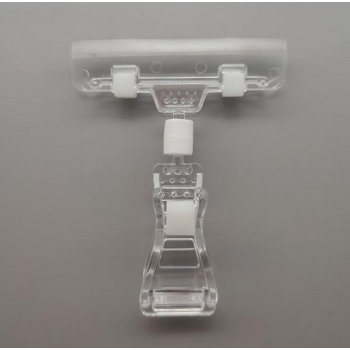 Uchwyt do etykiet cenowych z klipsem i regulowaną klamrą, przezroczysty 100x80 mm - widok z przodu