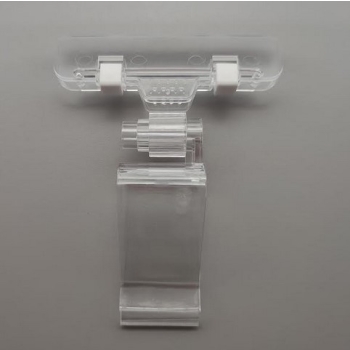 Uchwyt cenowy do etykiet z klipsem na skrzynkę, przezroczysty 100x80 mm - widok z przodu