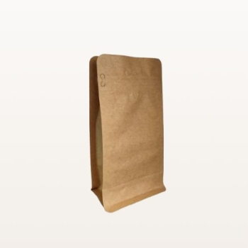 Woreczek strunowy FLAT BOTTOM KRAFT ALU PE brązowy 110x210 mm 250 g, widok z boku