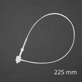 Pętelka spinająca 225 mm – przezroczysta żyłka do metek i etykiet – widok z góry z rozmiarem